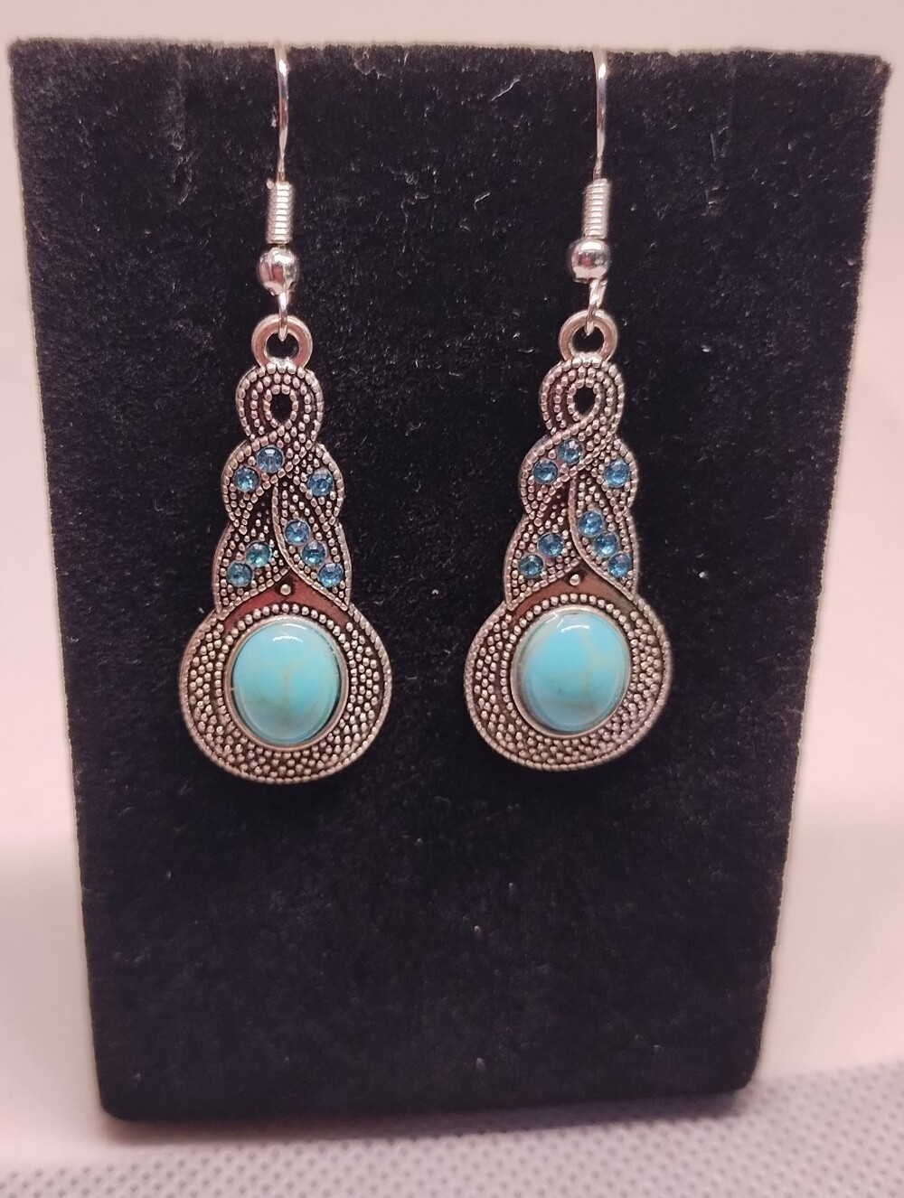 Turquois Earrings Rhinestone Women's Dangle Jewelry New Blue Accents G28